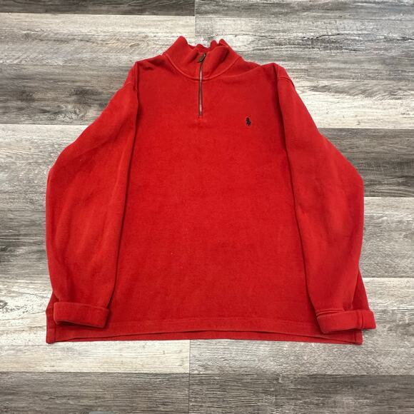 Vintage‎ 90s Polo Ralph Lauren Red Men XL 1/4 Zip Mock Rib Pony Sweater Preppy - Picture 1 of 9